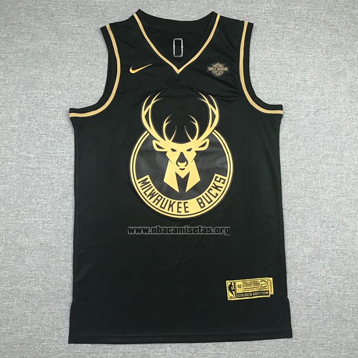 Camiseta Golden Edition Milwaukee Bucks Giannis Antetokounmpo NO 34 Negro